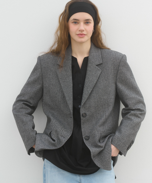 CLASSIC HERRINGBONE JACKET - GRAY