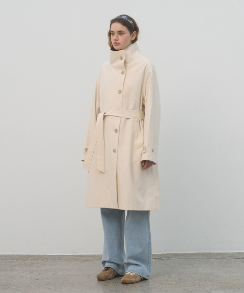 HIGH NECK TRENCH COAT - CREAM
