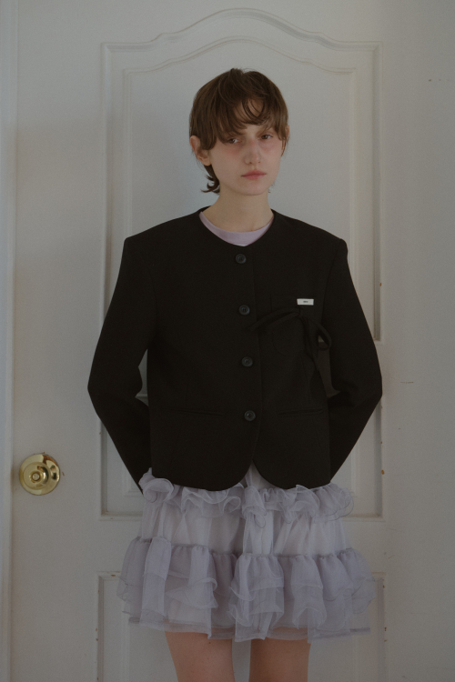ROUND NECK RIBBON JACKET_BLACK
