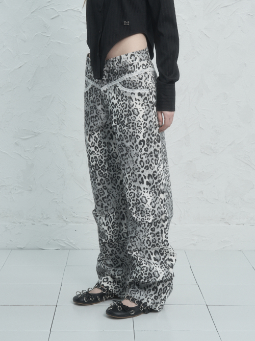 셋업이엑스이(SETUP-EXE) LEOPARD LACE PANTS / CHARCOAL - 사이즈