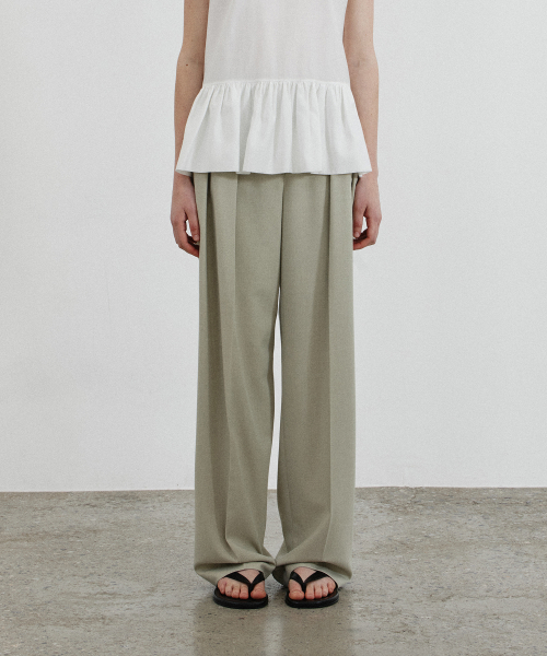 ESSENTIAL WIDE FIT TWO TUCK SLACKS - MINT