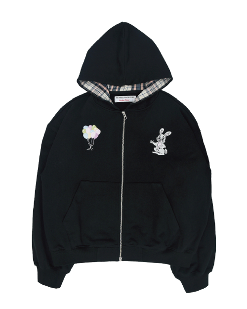 RABBIT EMBROIDERY ZIPUP HOODIE (BLACK)