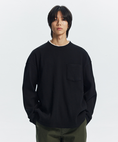 OVERSIZED WAFFLE POCKET TEE 002 _ BLACK