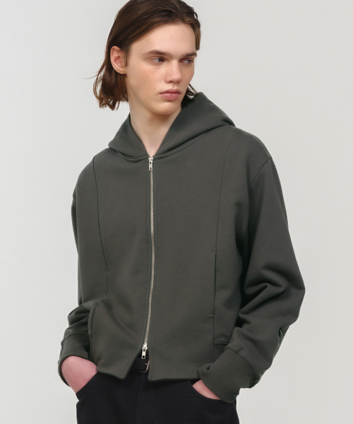 Unisex, укороченный худи на молнии / угольный