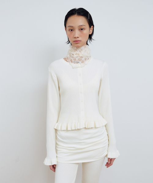 Frill ribbed cardigan_ivory