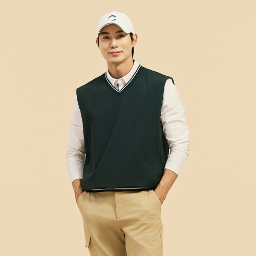 Мужской технологичный жилет для гольфа с V-вырезом и сеткой Dark Green