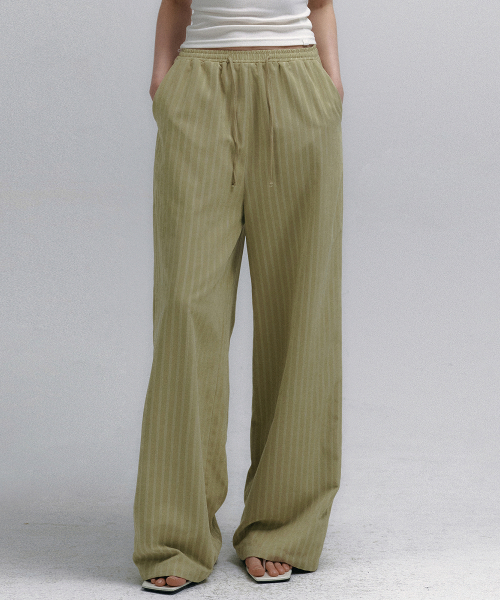Soft touch stripe wide pants (lime)