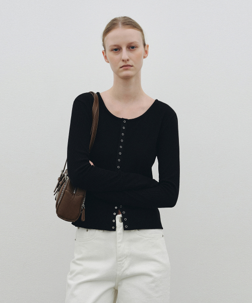 Ribbed snap round cardigan (чёрный)