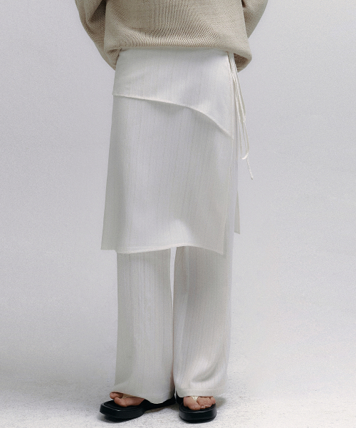 Tiered layered skirt wrap pants (кремовый)