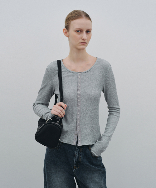 Ribbed snap round cardigan (melange серый)