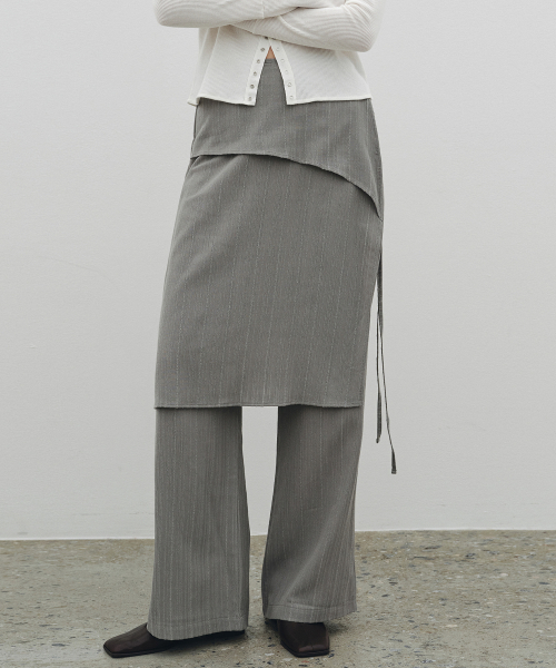 Tiered layered skirt wrap pants (серый)