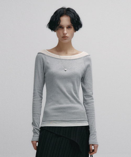 Boat neck layered slim t-shirt (серый)