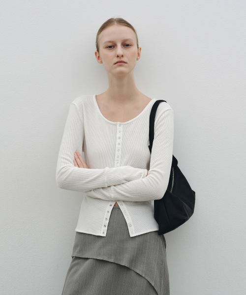 Ribbed snap round cardigan (кремовый)