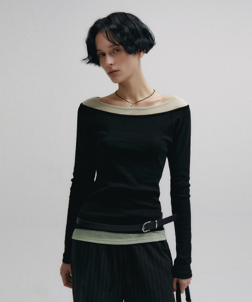 Boat neck layered slim t-shirt (чёрный)