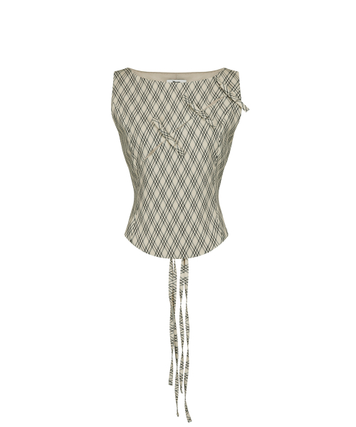 카시코(KASHIKO) Ribbon Paneled Sleeveless Checked - 사이즈 & 후기
