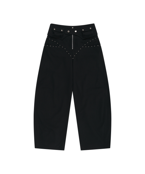 카시코(KASHIKO) Belt Rivet Oval Pants Black - 사이즈 & 후기