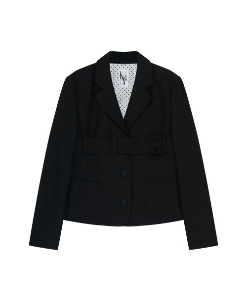 Ribbon belted preppy jacket чёрный