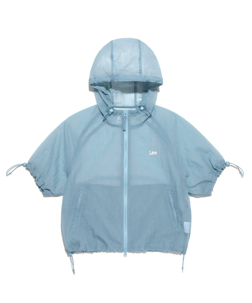 Woman short-sleeved hooded wind breaker light синий