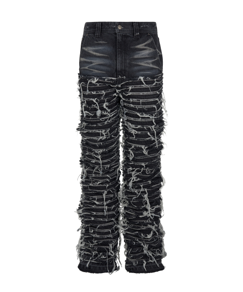 Extreme Washed Crack Denim Pants_[Black]