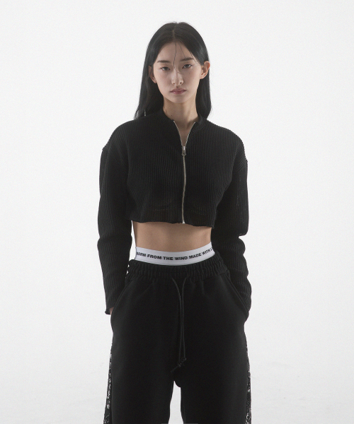 Crop knit zip up - чёрный