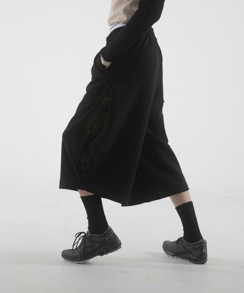 Scissors tuck see-through 3/4 pants-чёрный