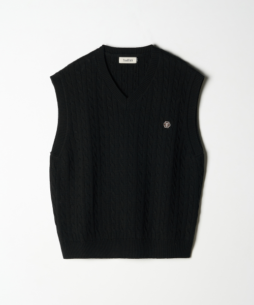Кабельный трикотажный жилет с логотипом TC, Black