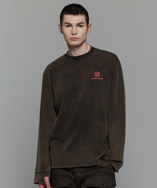 Коричневый washed damage long-t