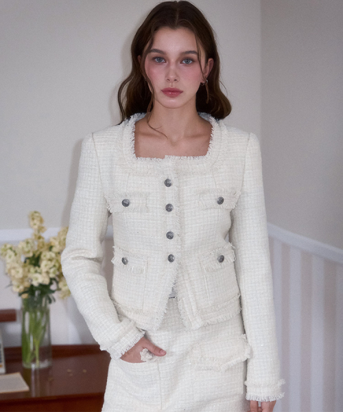 Spangle fringe tweed jacket <<<protect0>>>