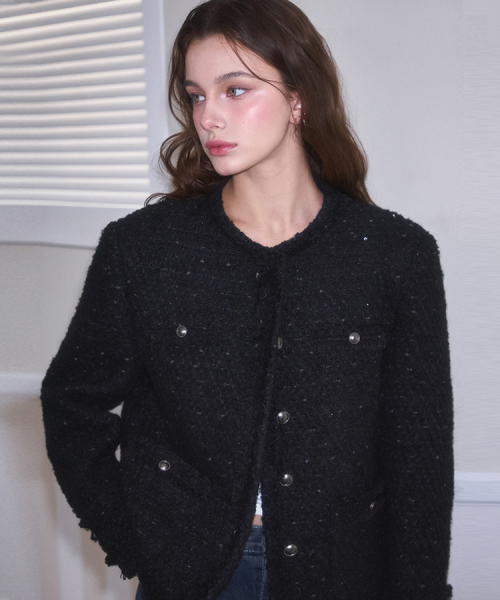 【RoseFrantz】Glory Wool Tweed Jacket ツイードジャケット 로제프란츠(ROSEFRANTZ) Glory Wool Tweed Jacket [Black
