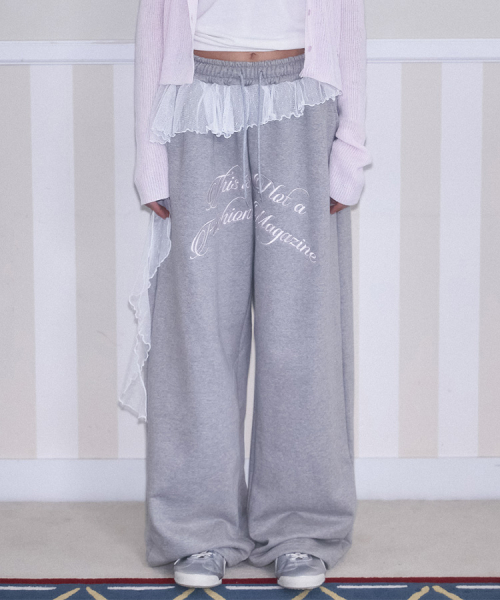 Rose Frantz ♥ Lace Layered Lettering Pants / 追跡付 로제프란츠(ROSEFRANTZ) Lace Layered Lettering Pants [Gray