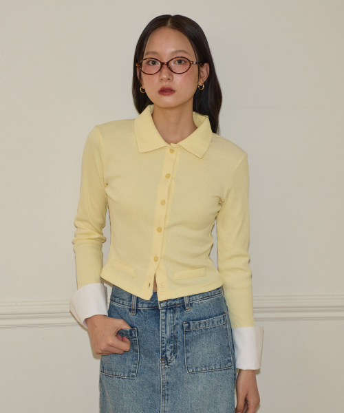 Cuffs collar cardigan_ lemon
