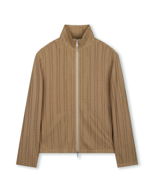 See-through jacquard high neck zip-up бежевый