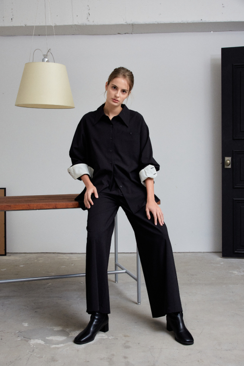 [SET] Костюм из шерстяной рубашки и брюк (Black)