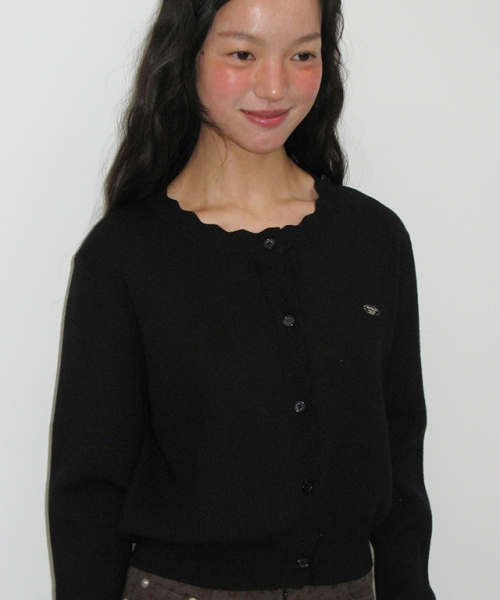 Scallop lined basic knit cardigan чёрный