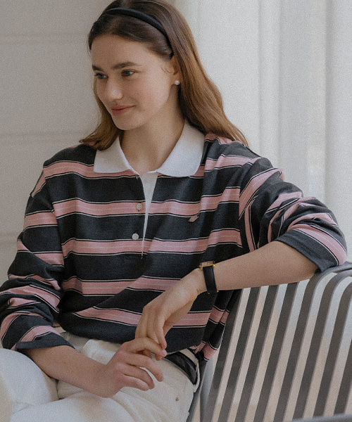 Хлопок stripe base collar polo t-shirt_charcoal