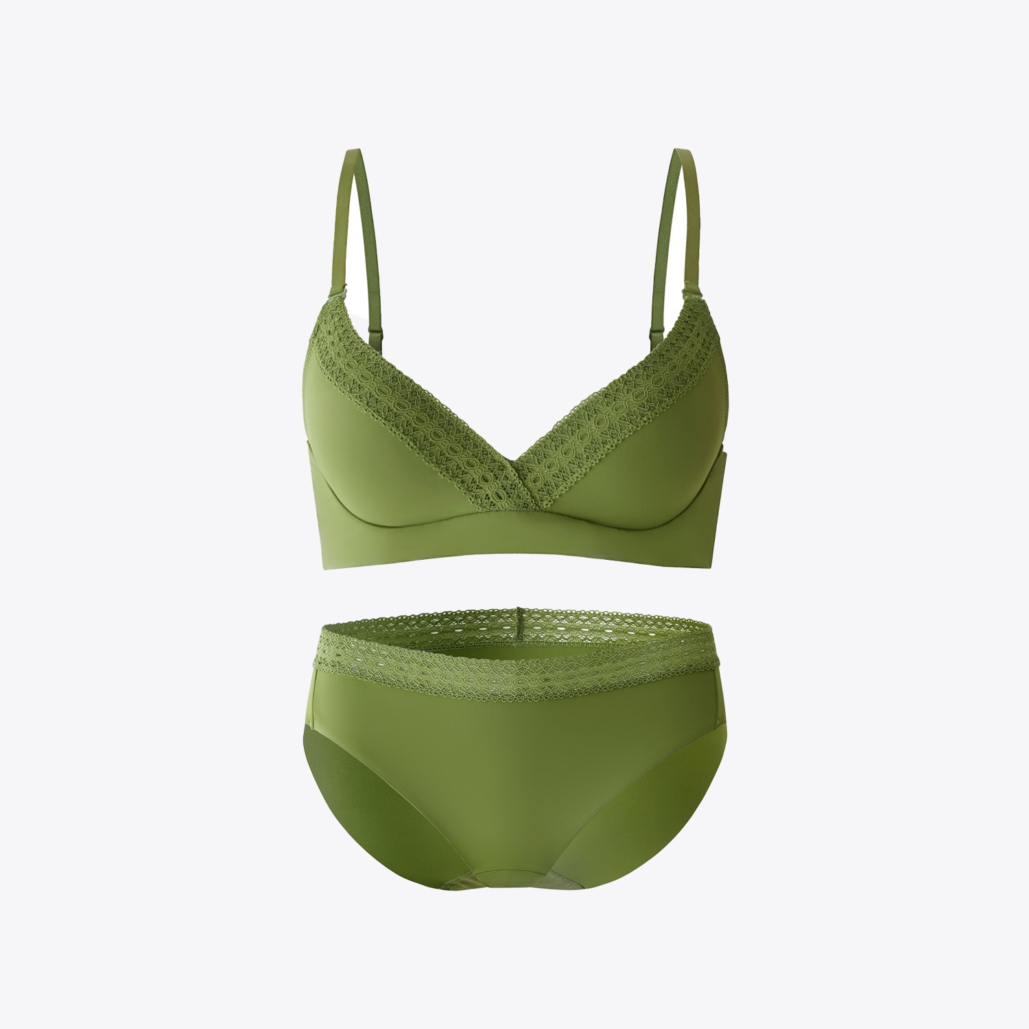 Комплект: бесшовный бюстгальтер с кружевом и трусики Olive Green