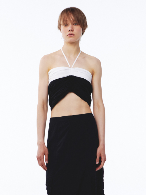 Shirring halter top чёрный off-белый