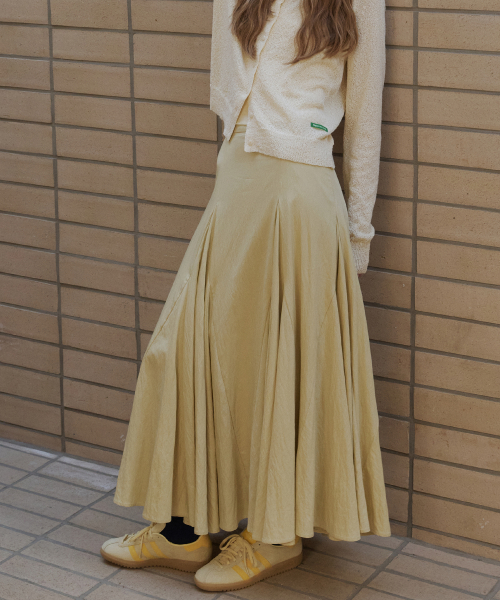 그린버터 Flare Section Long Skirt (Olive)