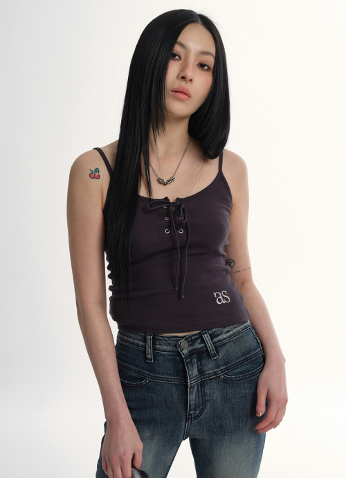 EYELET SLEEVELESS / CHARCOAL