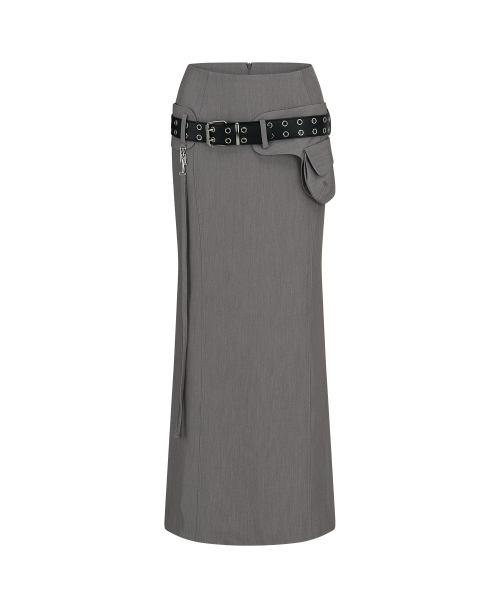 【Kashiko】送料/関税込 Pocket Belt Long Skirt 카시코(KASHIKO) Pocket Belt Long Skirt Gray - 사이즈 & 후기