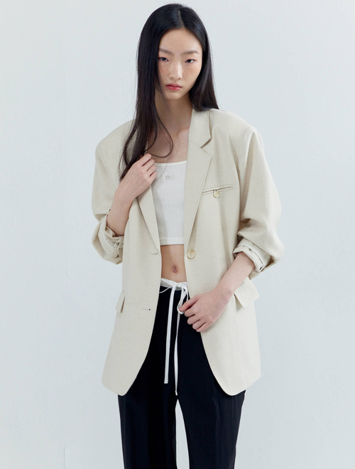 Льняной жакет оверсайз с разрезом сзади, Beige