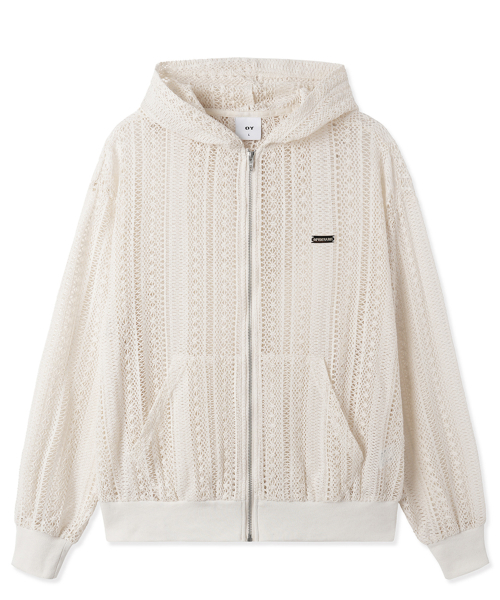 오와이(OY) LOGO CROCHET HOODIE ZIP UP - IVORY - 사이즈