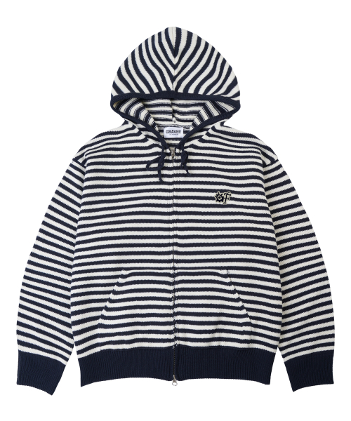 [UNISEX] Полосатый вязаный зип-худи с вышивкой OF_SYMBOL_Cream Navy
