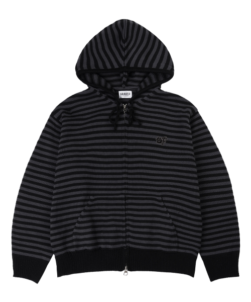 [UNISEX] Полосатый худи на молнии с вышивкой OF_SYMBOL - Black Charcoal