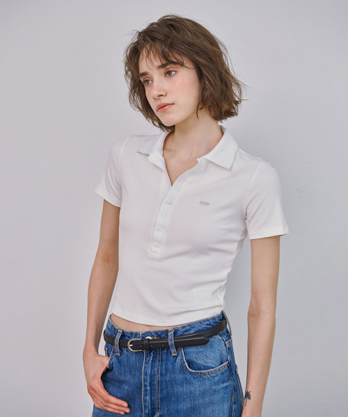 Slim Button Collar T-Shirt (White)