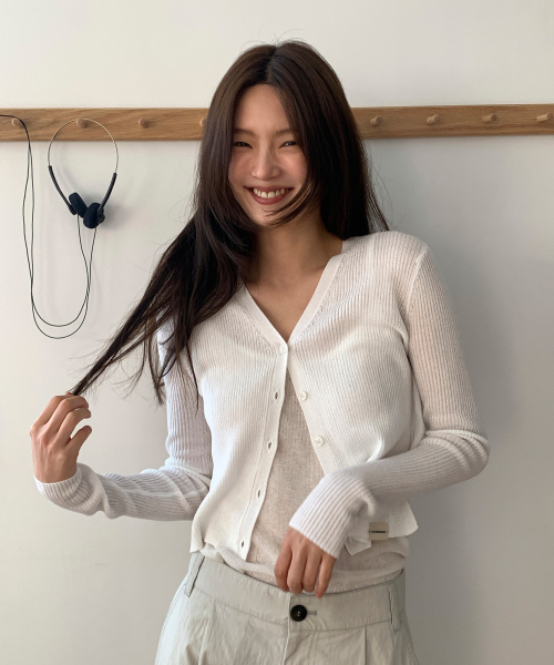 Ribbed V-Neck Long Sleeve Cardigan 4COLORS