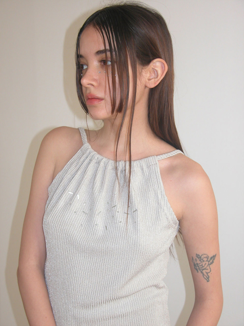 Sparkle Drawstring Top, Beige