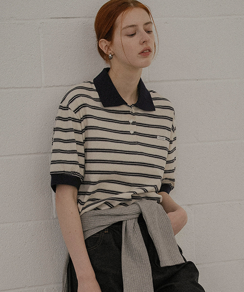 Multi stripe collar T-shirt_Ivory
