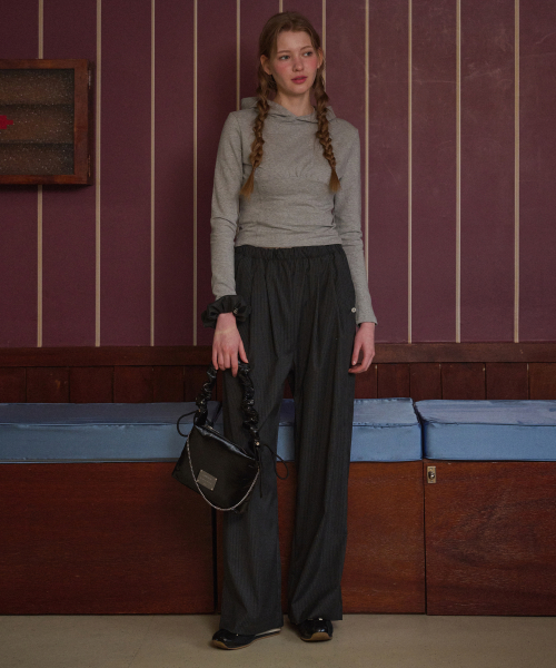 Two-tuck Striped Slacks Dark gray