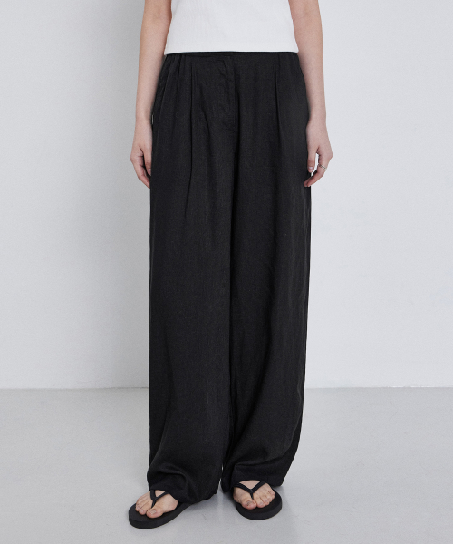 (Woman) Summer Semi-Wide Linen Pants_Black